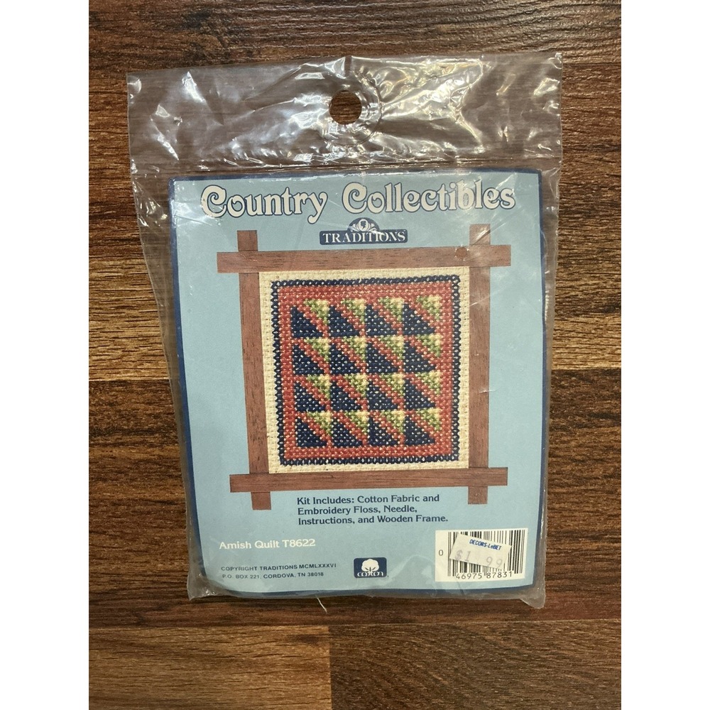 1986 Country Collectibles AMISH QUILT Cross Stitch Miniature Kit w/Frame NIP